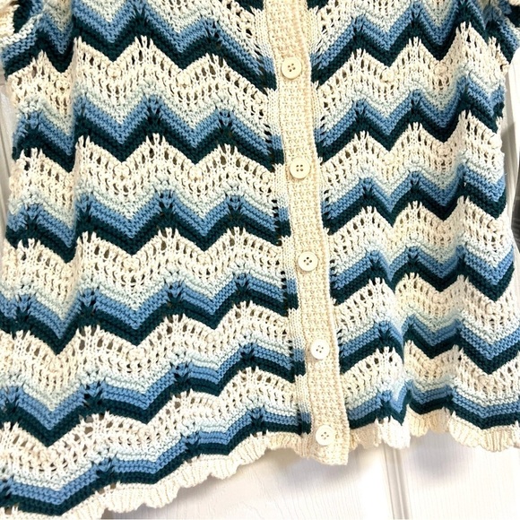 NWT Broadway 38 crochet open knit striped boho button down sweater zigzag XL - Picture 7 of 11